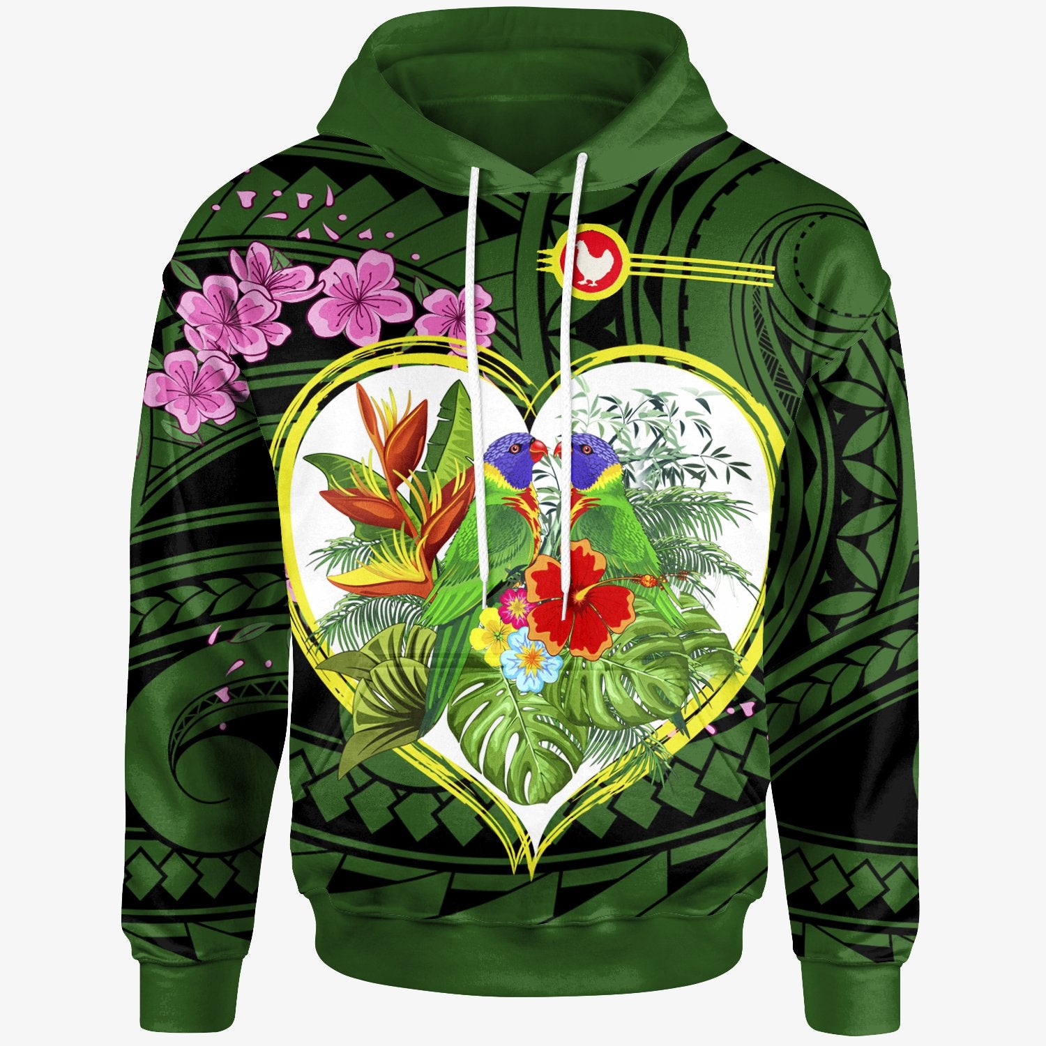 American Samoa Hoodie The Love of Blue Crowned Lory Unisex Green - Polynesian Pride