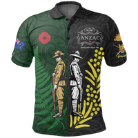 New Zealand Maori ANZAC Spirit Polo Shirt Lest We Forget Black - Polynesian Pride