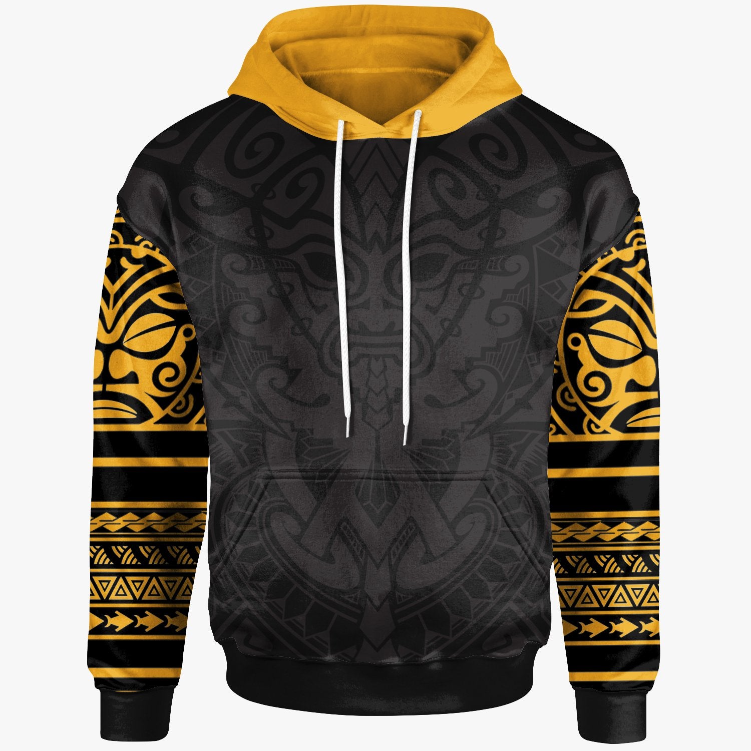 Polynesian Hoodies Tribal Pattern Gold Unisex Black - Polynesian Pride