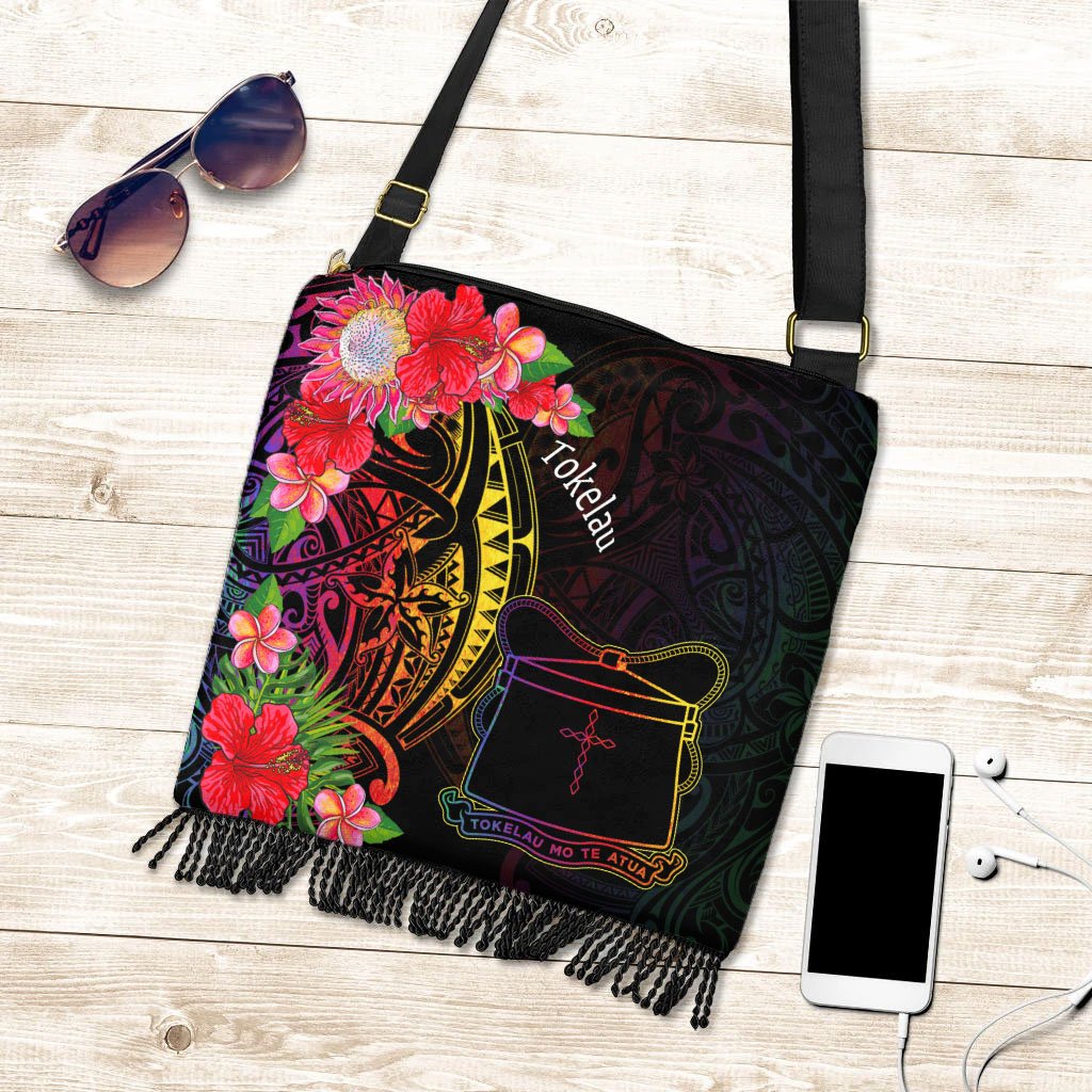 Tokelau Boho Handbag - Tropical Hippie Style One Size Boho Handbag Black - Polynesian Pride