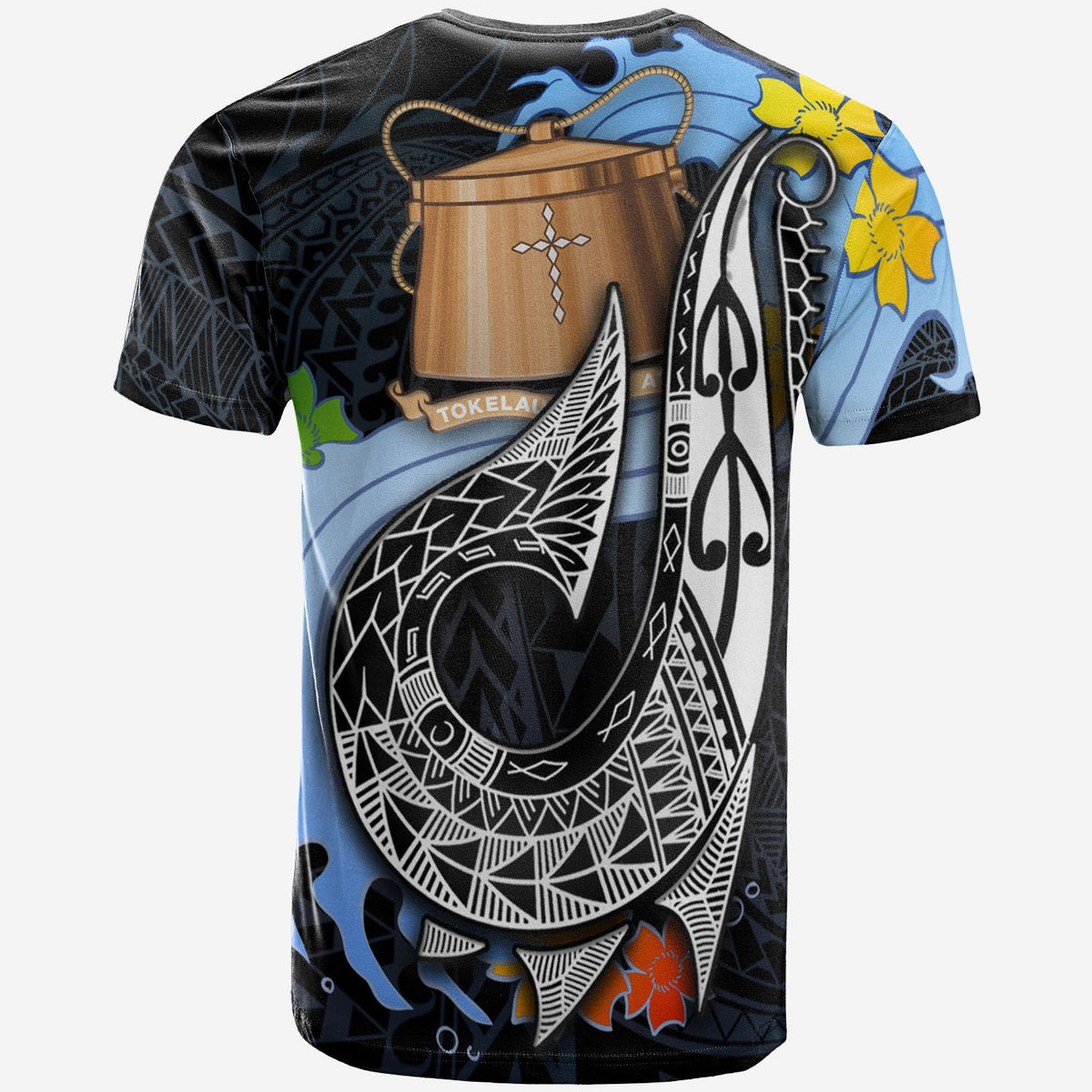Tokelau Custom T Shirt Fish Hooks and Wave - Polynesian Pride