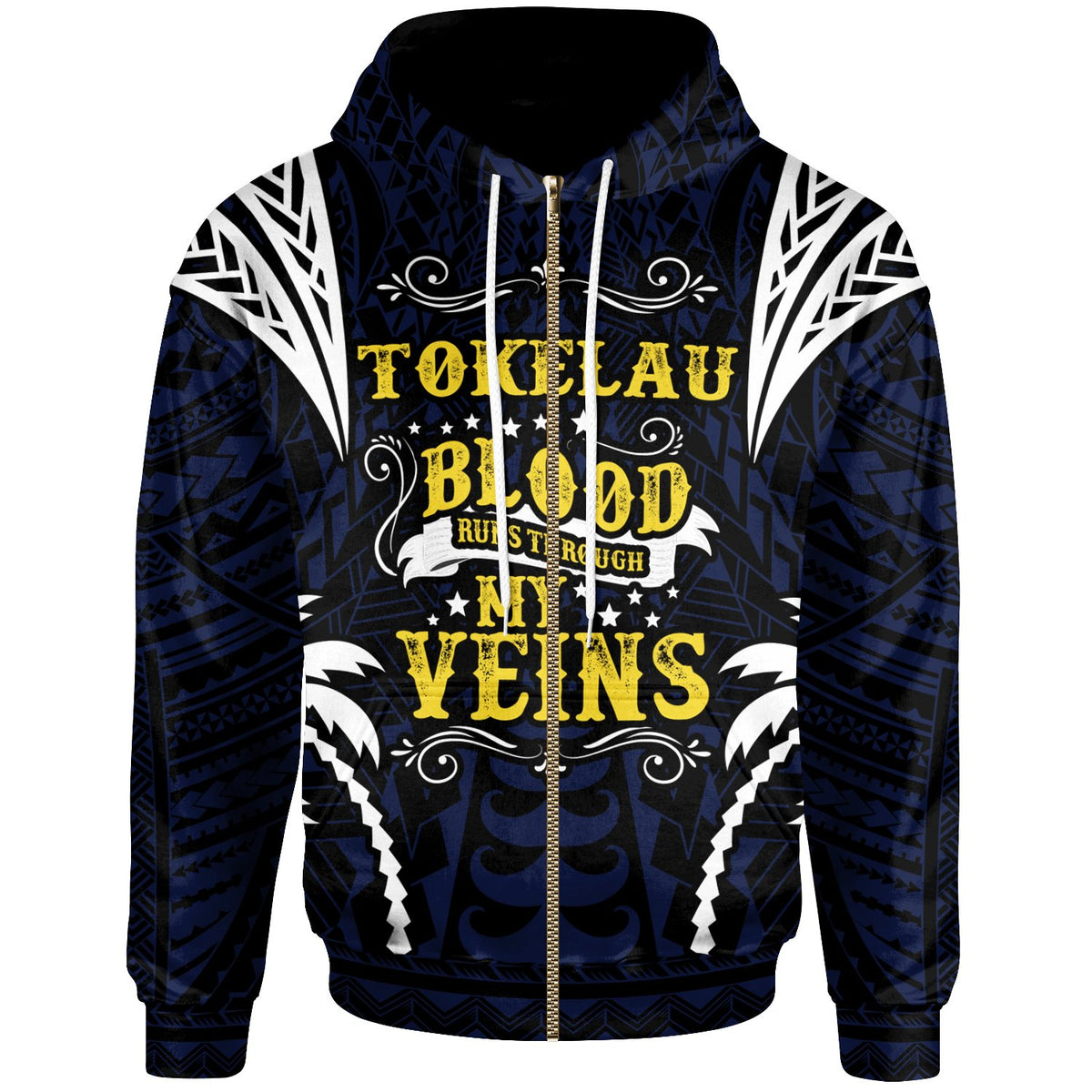 Tokelau Zip up Hoodie Blood Runs Through My Veins Style Flag Unisex Blue - Polynesian Pride