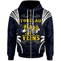 Tokelau Zip up Hoodie Blood Runs Through My Veins Style Flag Unisex Blue - Polynesian Pride
