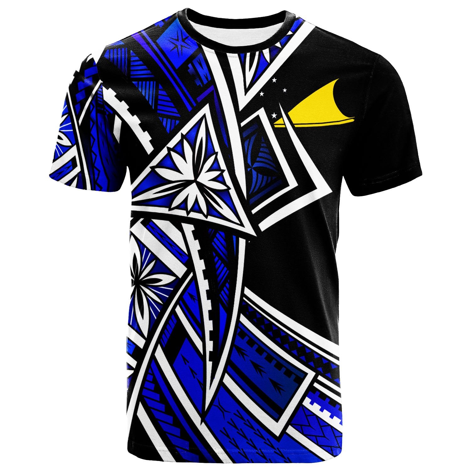 Tokelau T Shirt Tribal Flower Special Pattern Blue Color Unisex Blue - Polynesian Pride