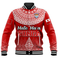 (Custom Personalised) Mate Ma'a Tonga Rugby Baseball Jacket Tongan Kupesi Ngatu Style LT9 Unisex Red - Polynesian Pride