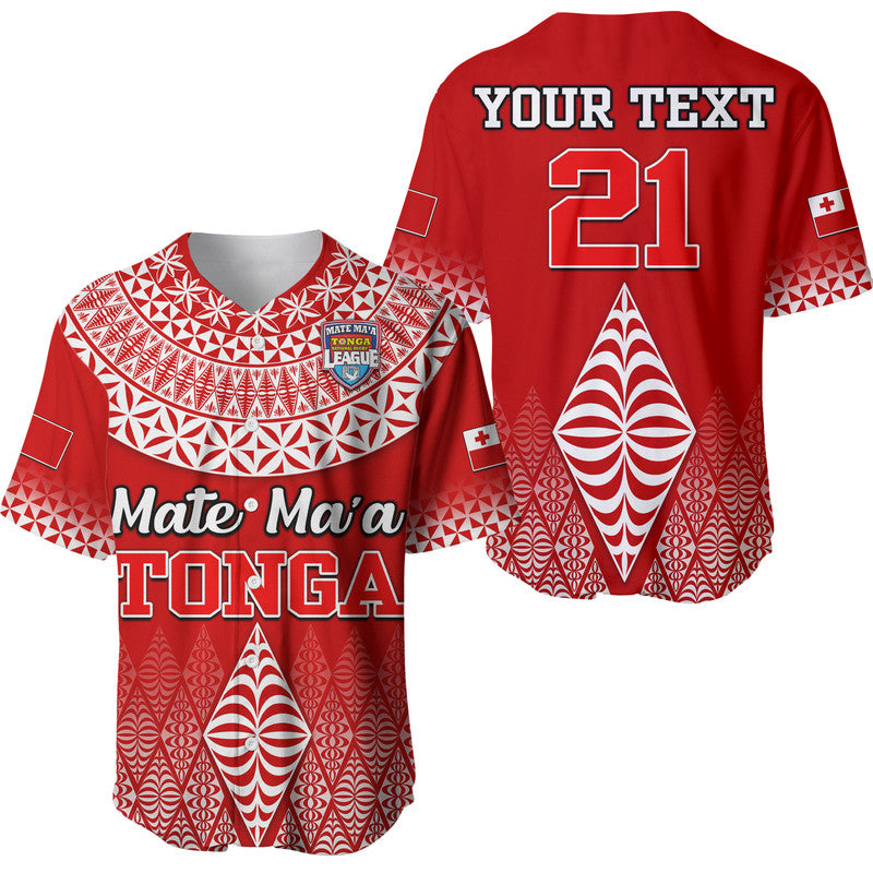 (Custom Personalised) Mate Ma'a Tonga Rugby Baseball Jersey Tongan Kupesi Ngatu Style LT9 Red - Polynesian Pride