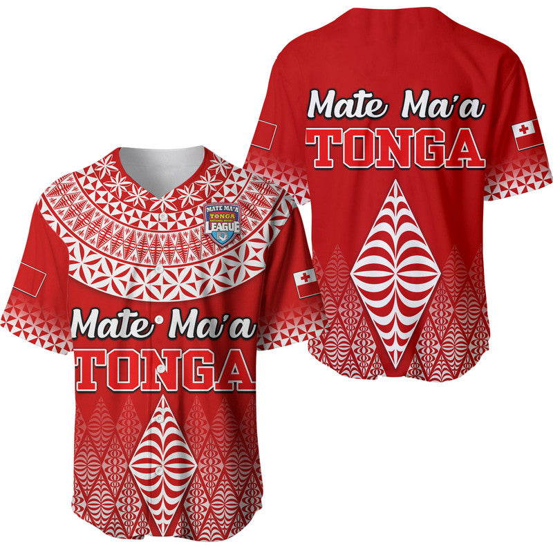 Mate Ma'a Tonga Rugby Baseball Jersey Tongan Kupesi Ngatu Style LT9 Red - Polynesian Pride