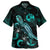 Tonga Matching Dress and Hawaiian ShirtPolynesian with Turtle and Blooming Hibiscus Turquoise - Polynesian Pride