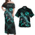 Tonga Matching Dress and Hawaiian ShirtPolynesian with Turtle and Blooming Hibiscus Turquoise Turquoise - Polynesian Pride