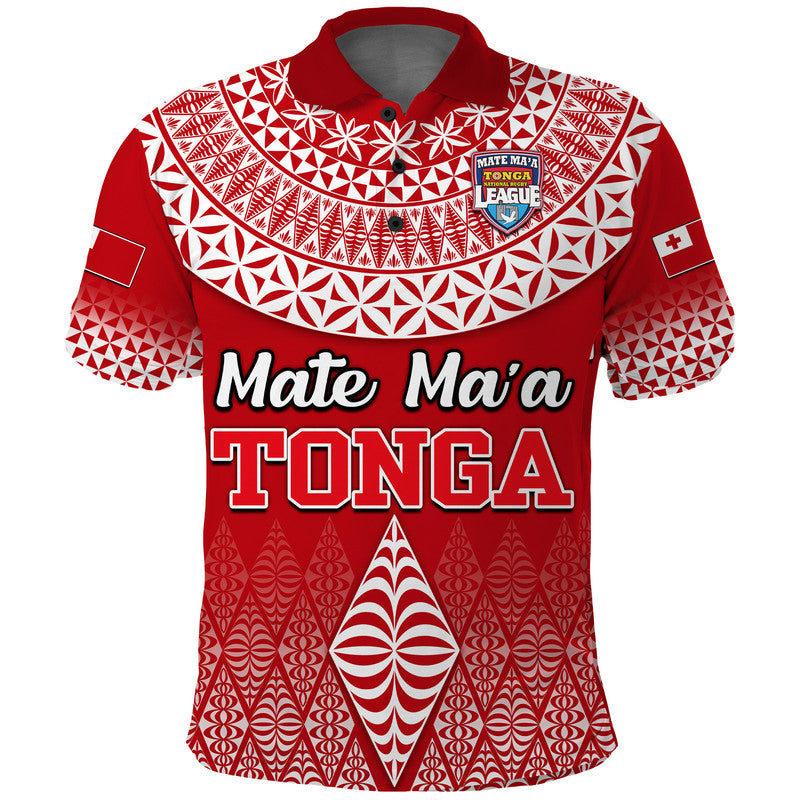 Custom Mate Maa Tonga Rugby Polo Shirt Tongan Kupesi Ngatu Style LT9 Red - Polynesian Pride