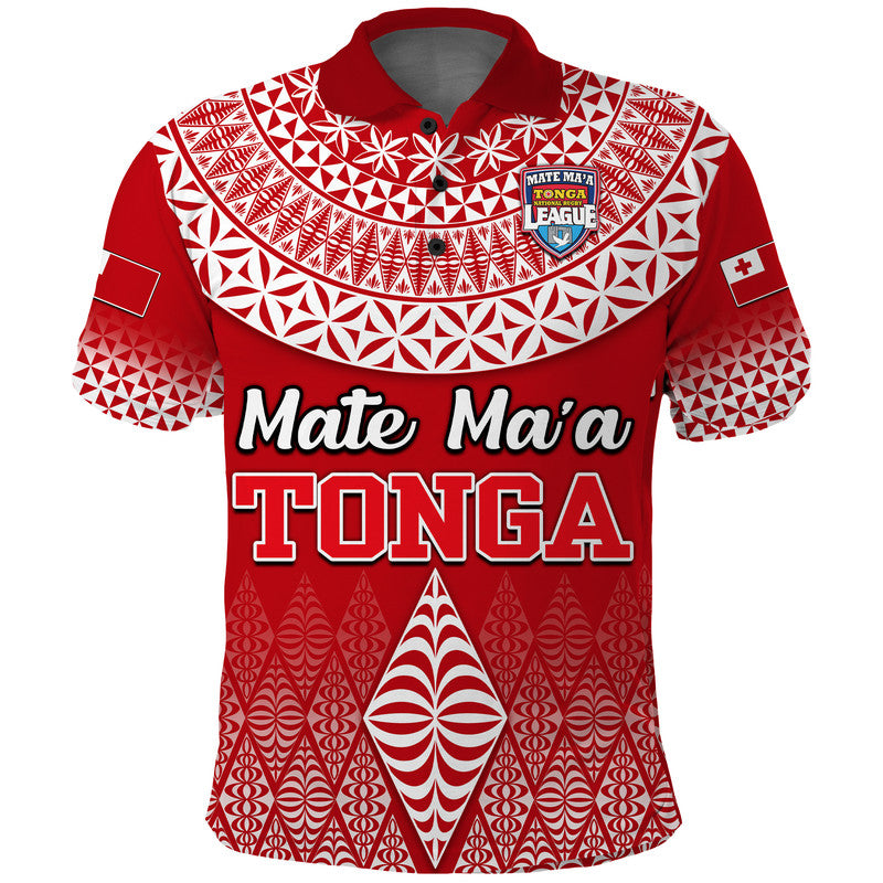 Mate Maa Tonga Rugby Polo Shirt Tongan Kupesi Ngatu Style LT9 Red - Polynesian Pride