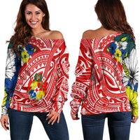 Tonga Off Shoulder Sweater - Polynesian Pattern Red Color LT7 Red - Polynesian Pride