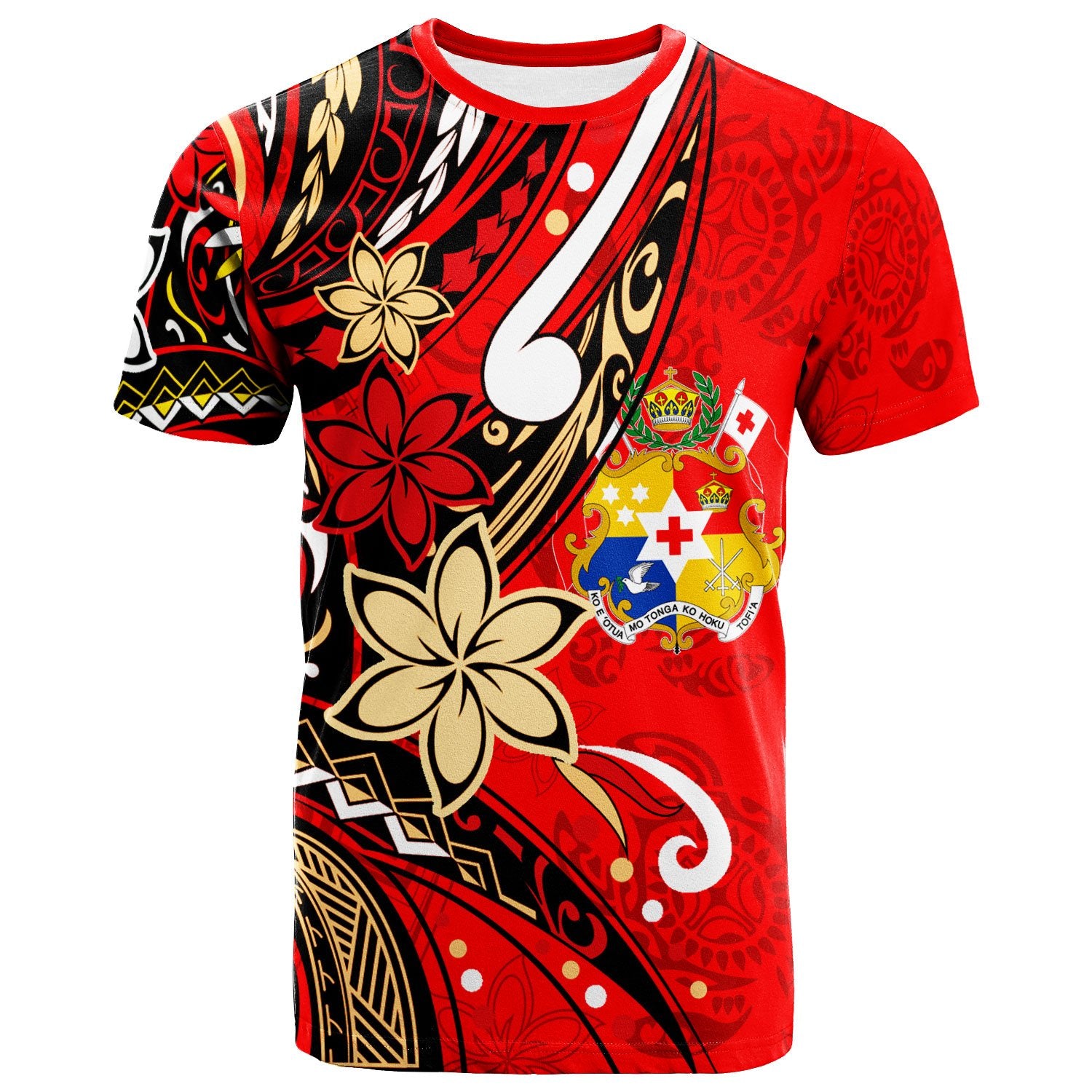 TongaT Shirt Tribal Flower With Special Turtles Red Color Unisex Red - Polynesian Pride