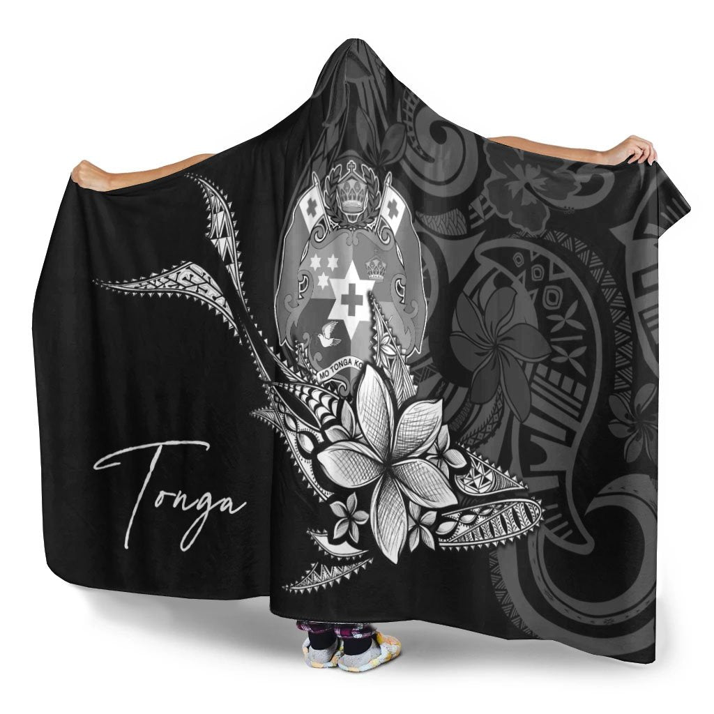 Tonga Hooded Blanket - Fish With Plumeria Flowers Style - Polynesian Pride