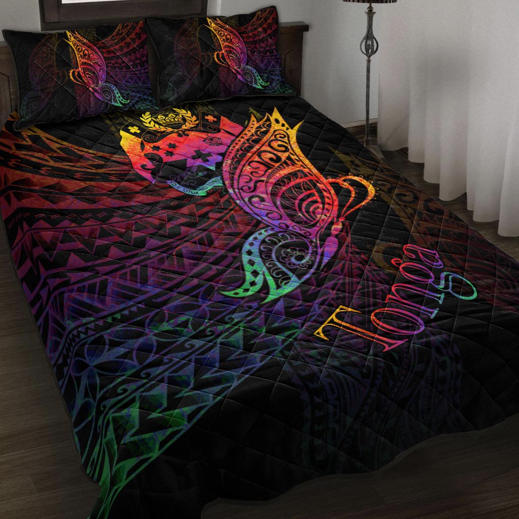 Tonga Quilt Bed Set - Butterfly Polynesian Style Black - Polynesian Pride