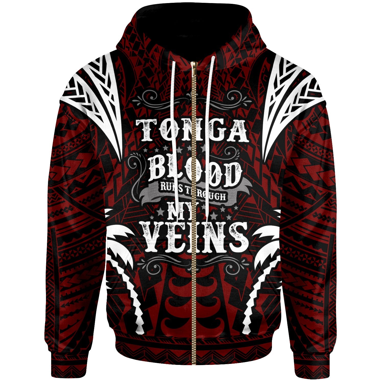 Tonga Zip up Hoodie Blood Runs Through My Veins Style Flag Unisex Red - Polynesian Pride