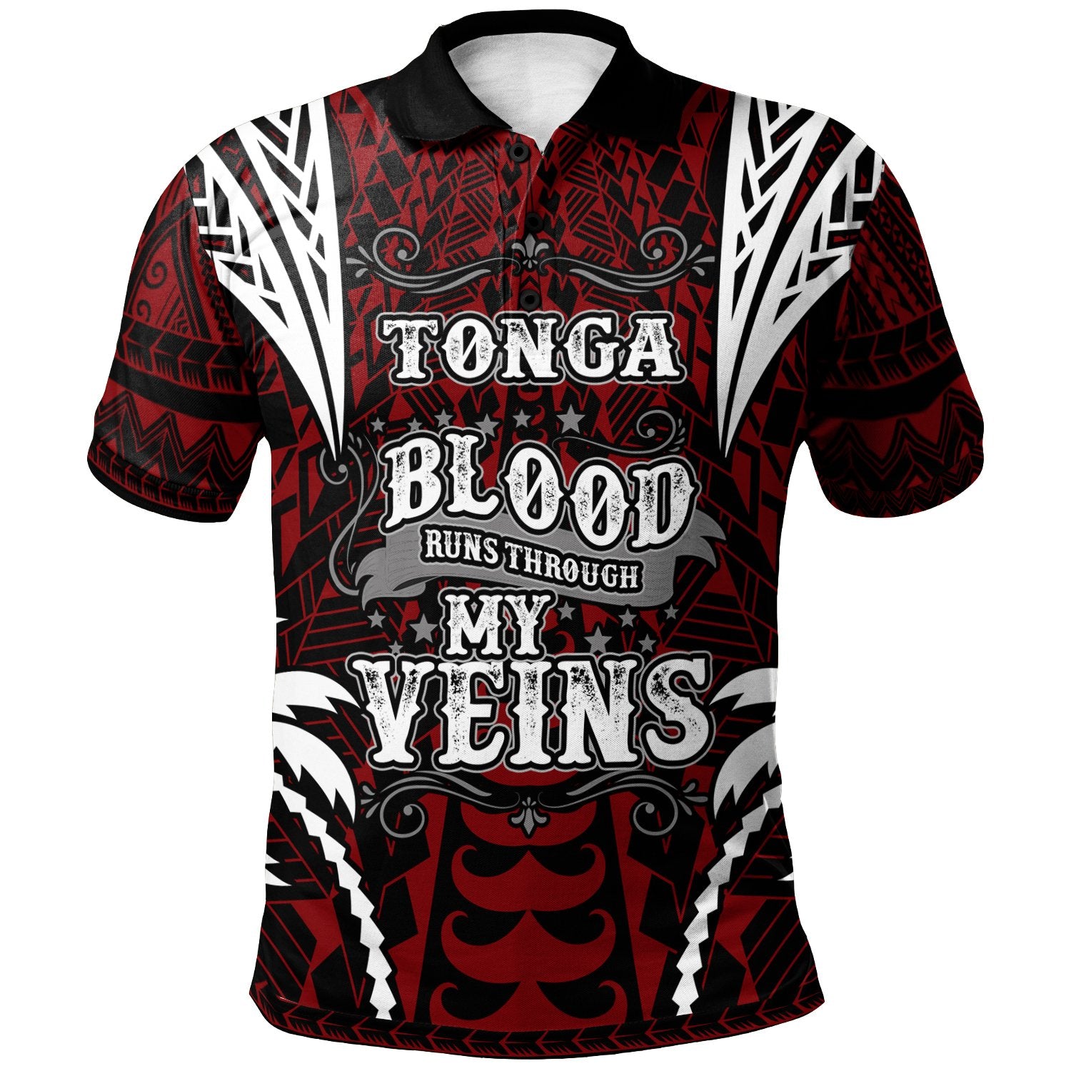 Tonga Polo Shirt Blood Runs Through My Veins Style Flag Unisex Red - Polynesian Pride