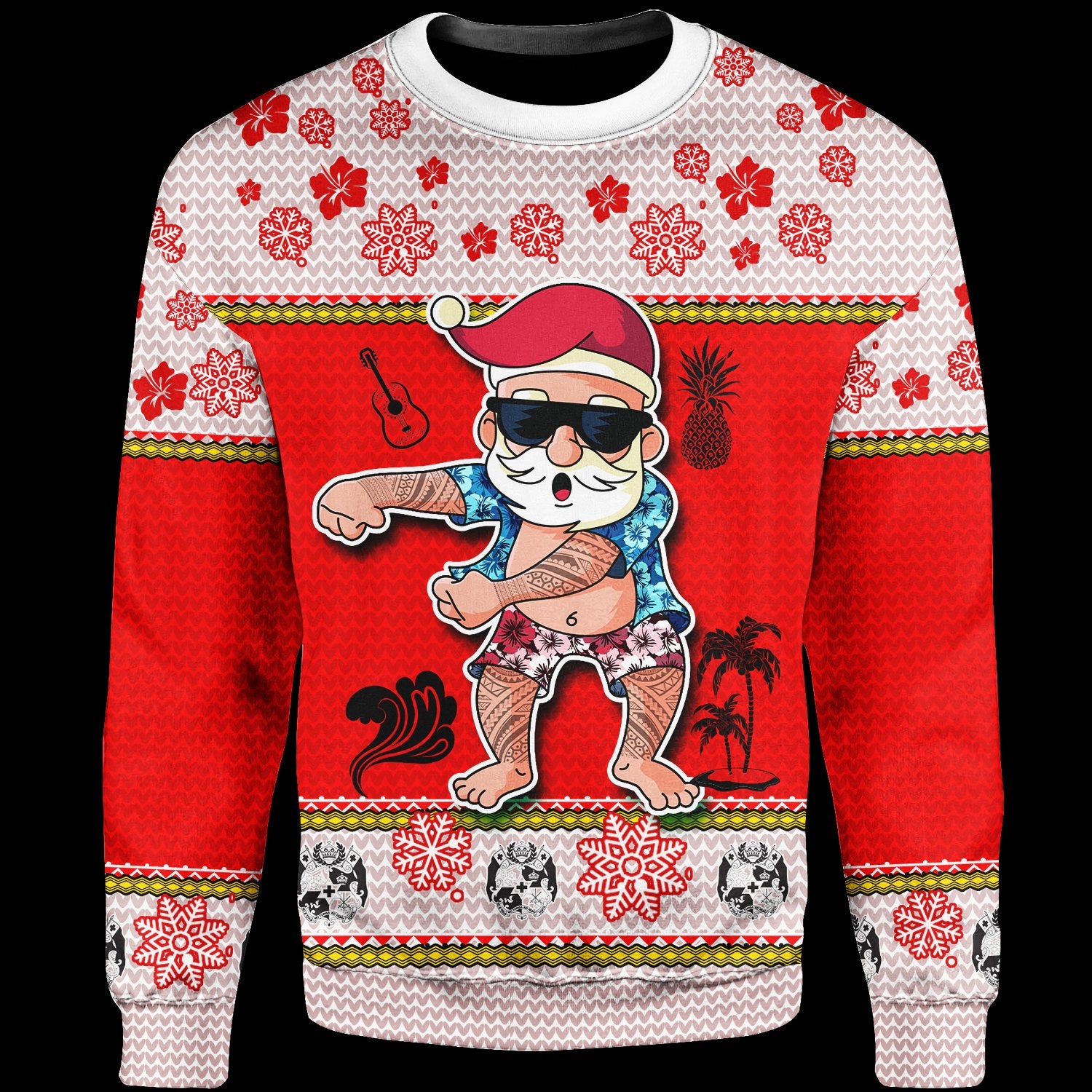 Tonga Christmas Sweater - Santa Claus Polynesian Tattoo Unisex Red - Polynesian Pride