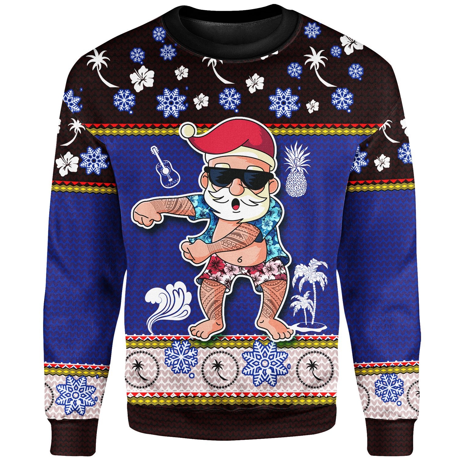 Chuuk Custom Personalised Christmas Sweater - Santa Claus Polynesian Tattoo Unisex Blue - Polynesian Pride