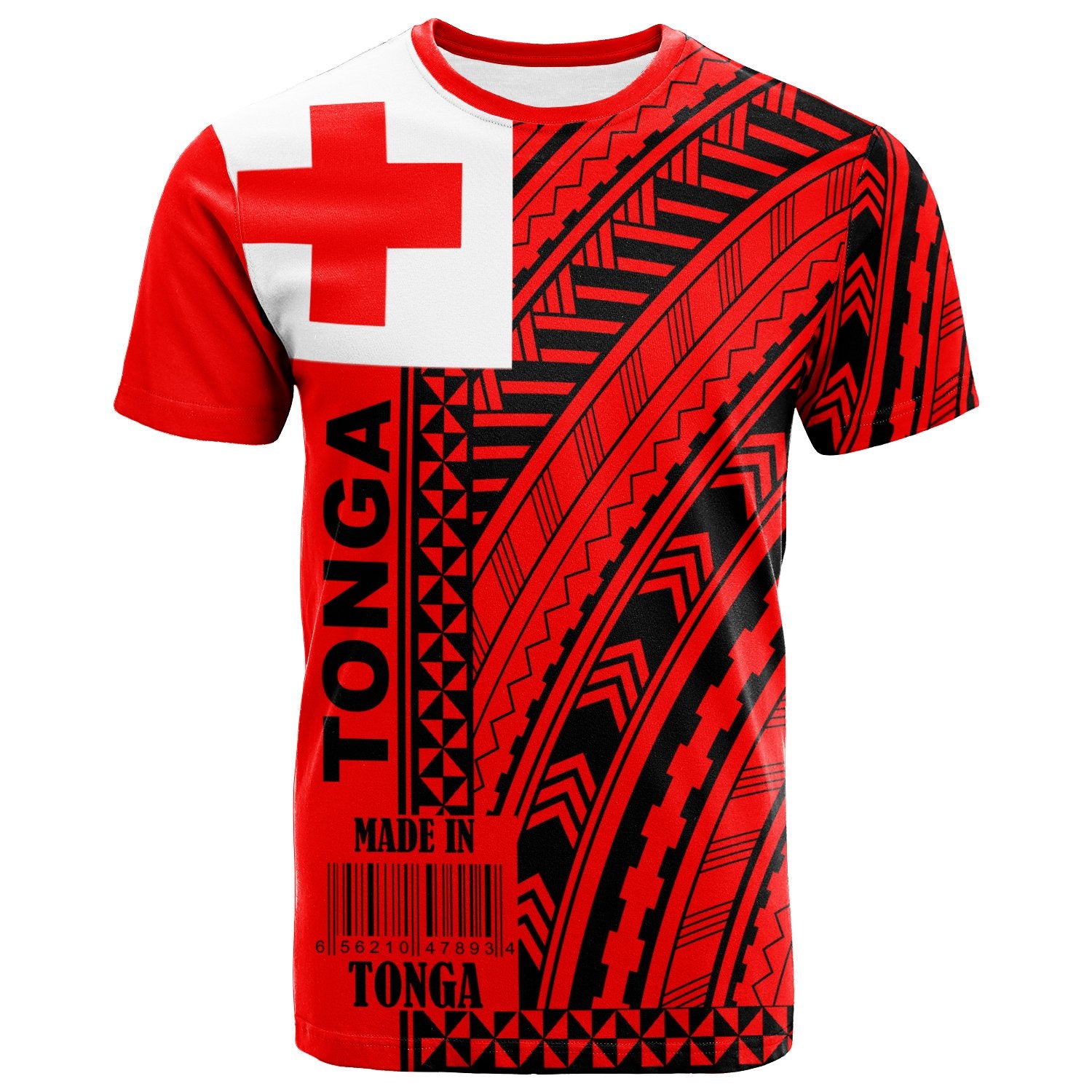 Tonga T Shirt Barcode Black Unisex Red - Polynesian Pride