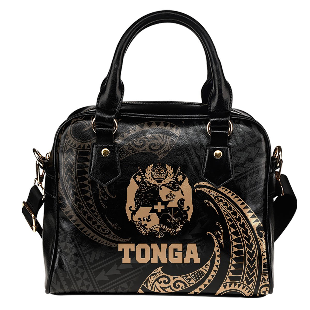 Tonga Polynesian Shoulder Handbag - Gold Tribal Wave One Size Gold - Polynesian Pride