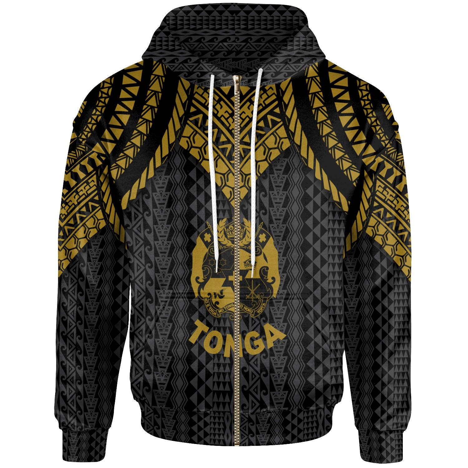 Tonga Zip up Hoodie Polynesian Armor Style Gold Unisex Gold - Polynesian Pride