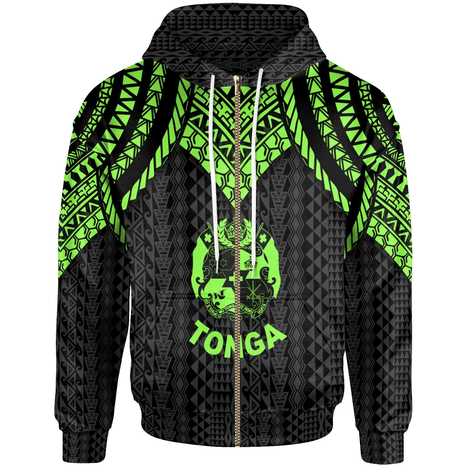 Tonga Zip up Hoodie Polynesian Armor Style Green Unisex Green - Polynesian Pride