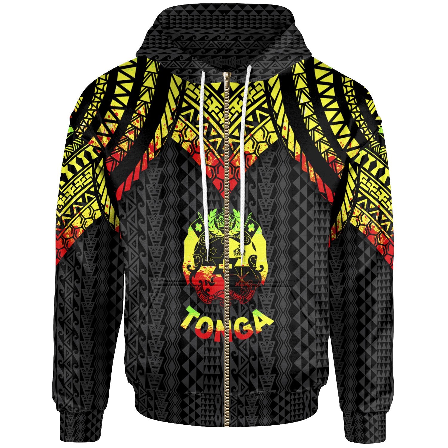 Tonga Zip up Hoodie Polynesian Armor Style Reagge Unisex Reagge - Polynesian Pride