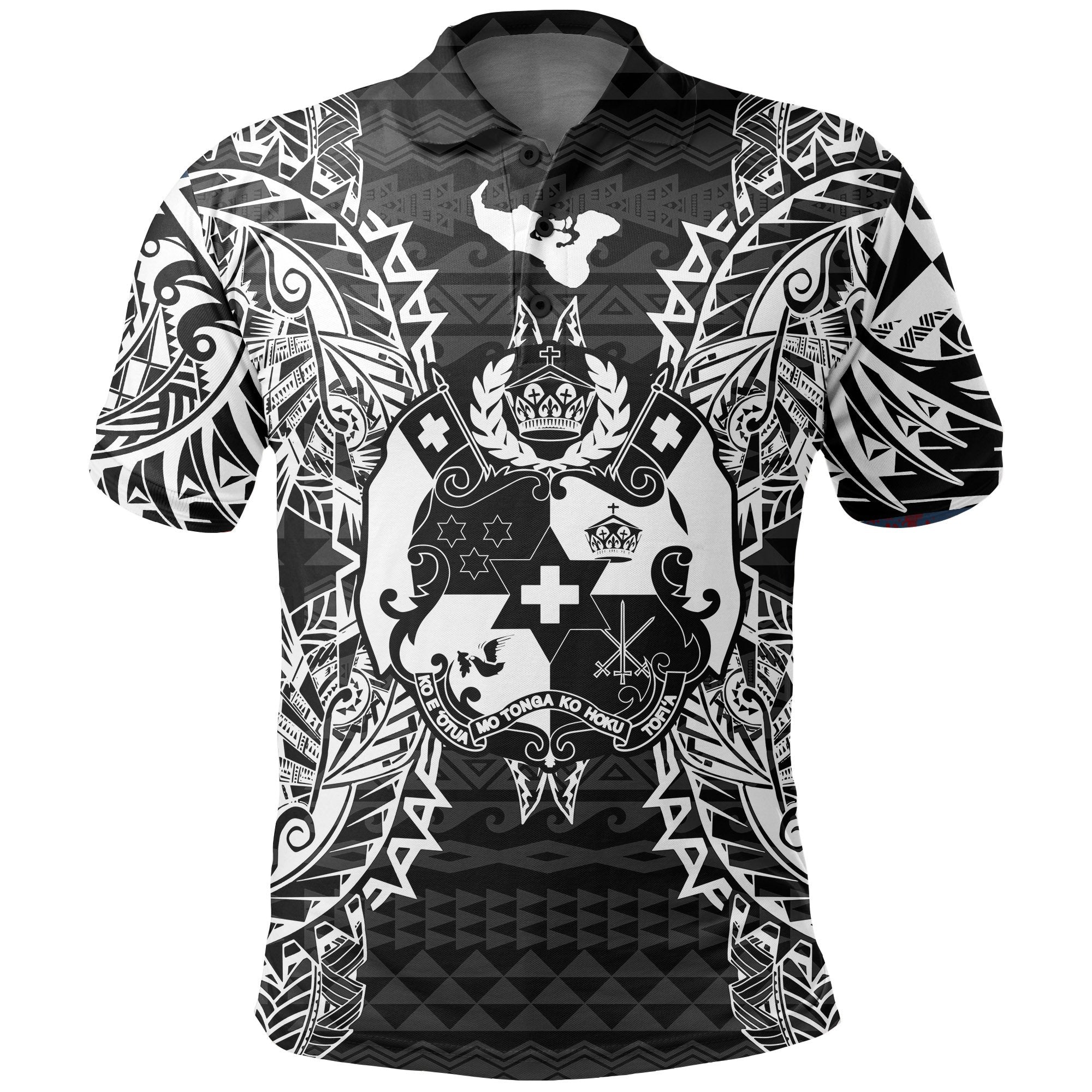 Tonga Polo Shirt Tongan Coat Of Arms Map Polynesian Tattoo Black Unisex Black - Polynesian Pride