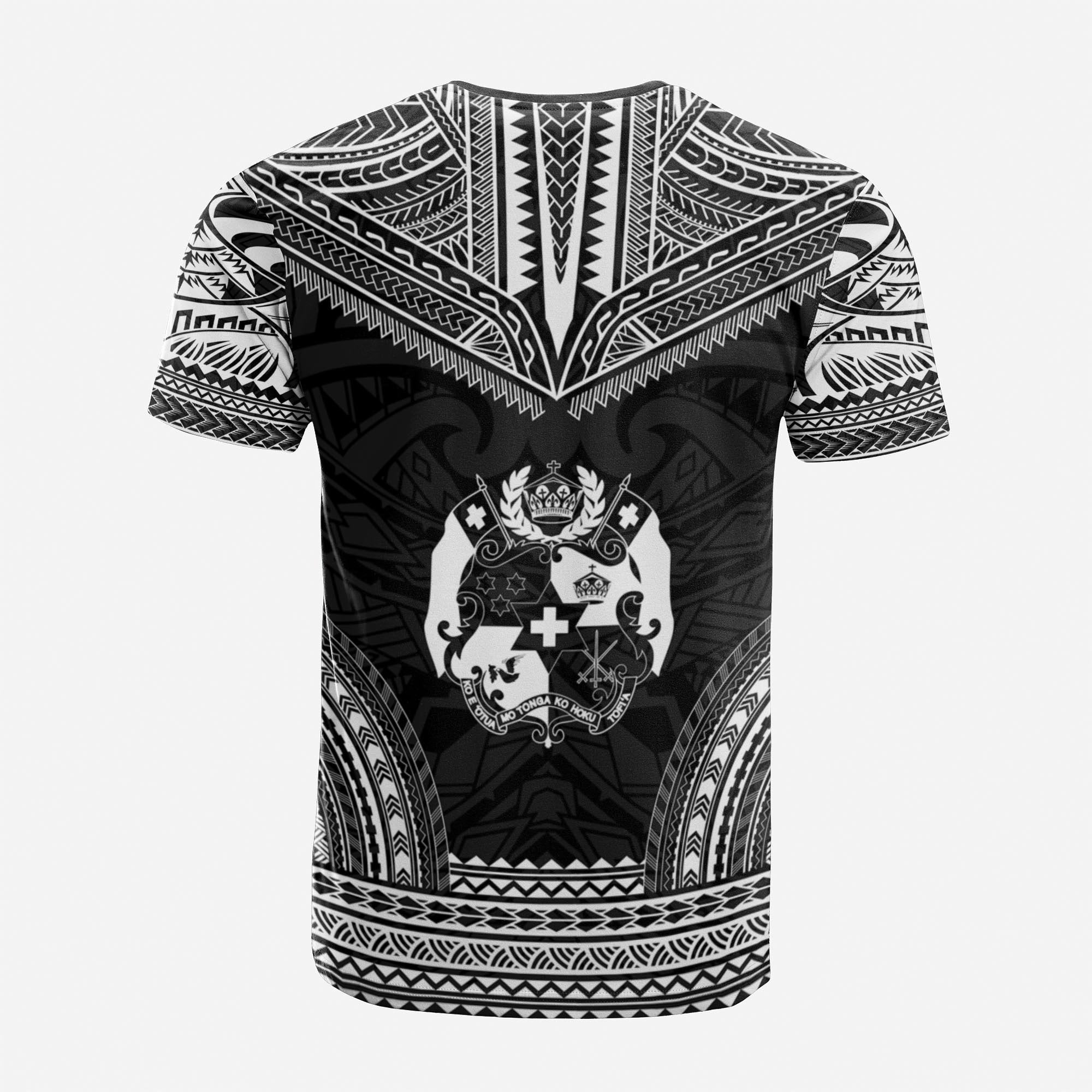 Tonga Custom T Shirt Tonga Coat of Arms Polynesian Chief Tattoo Black Version Unisex Black - Polynesian Pride