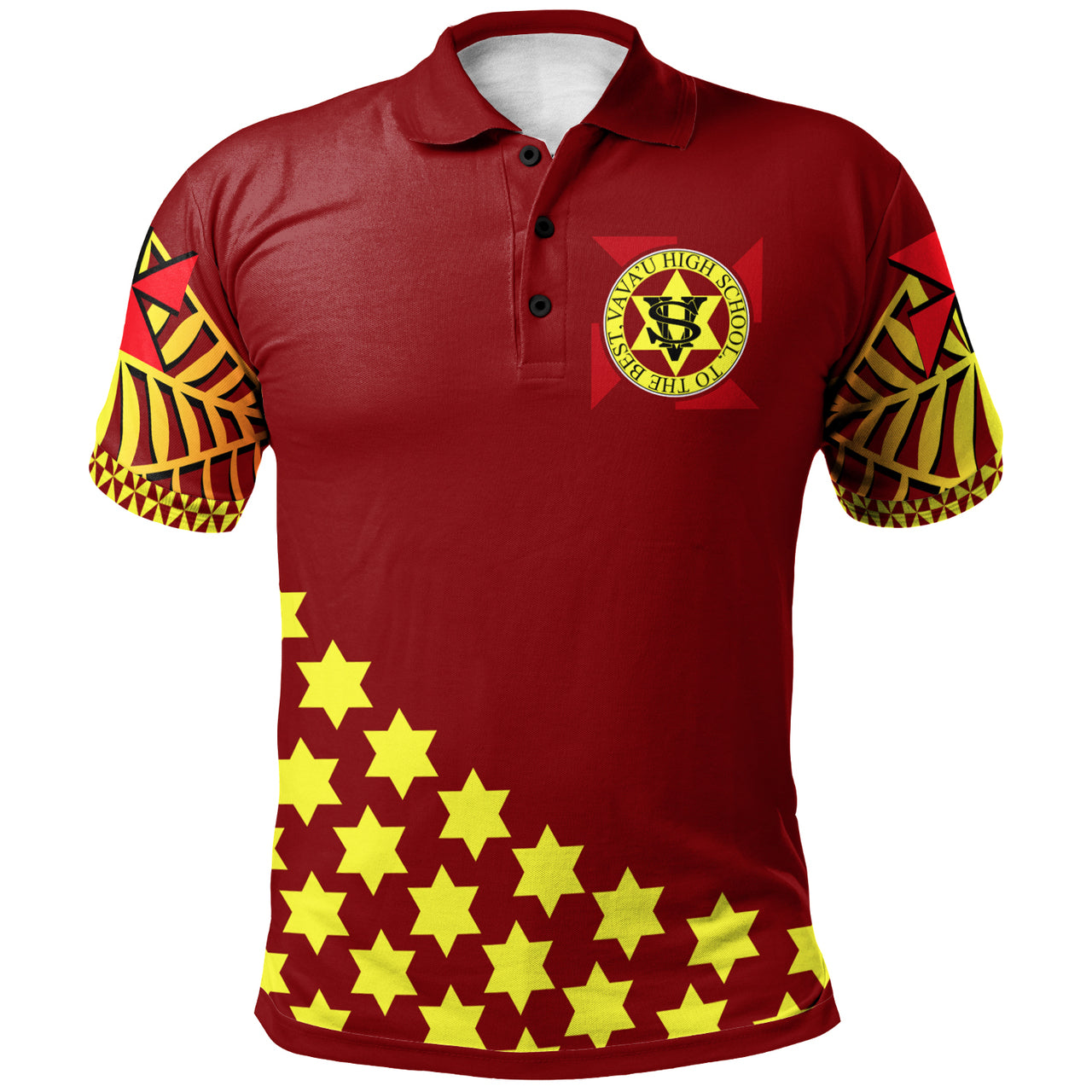 Tonga Custom Polo Shirt Tonga High School TapaTribal Pattern LT10 Red Yellow - Polynesian Pride