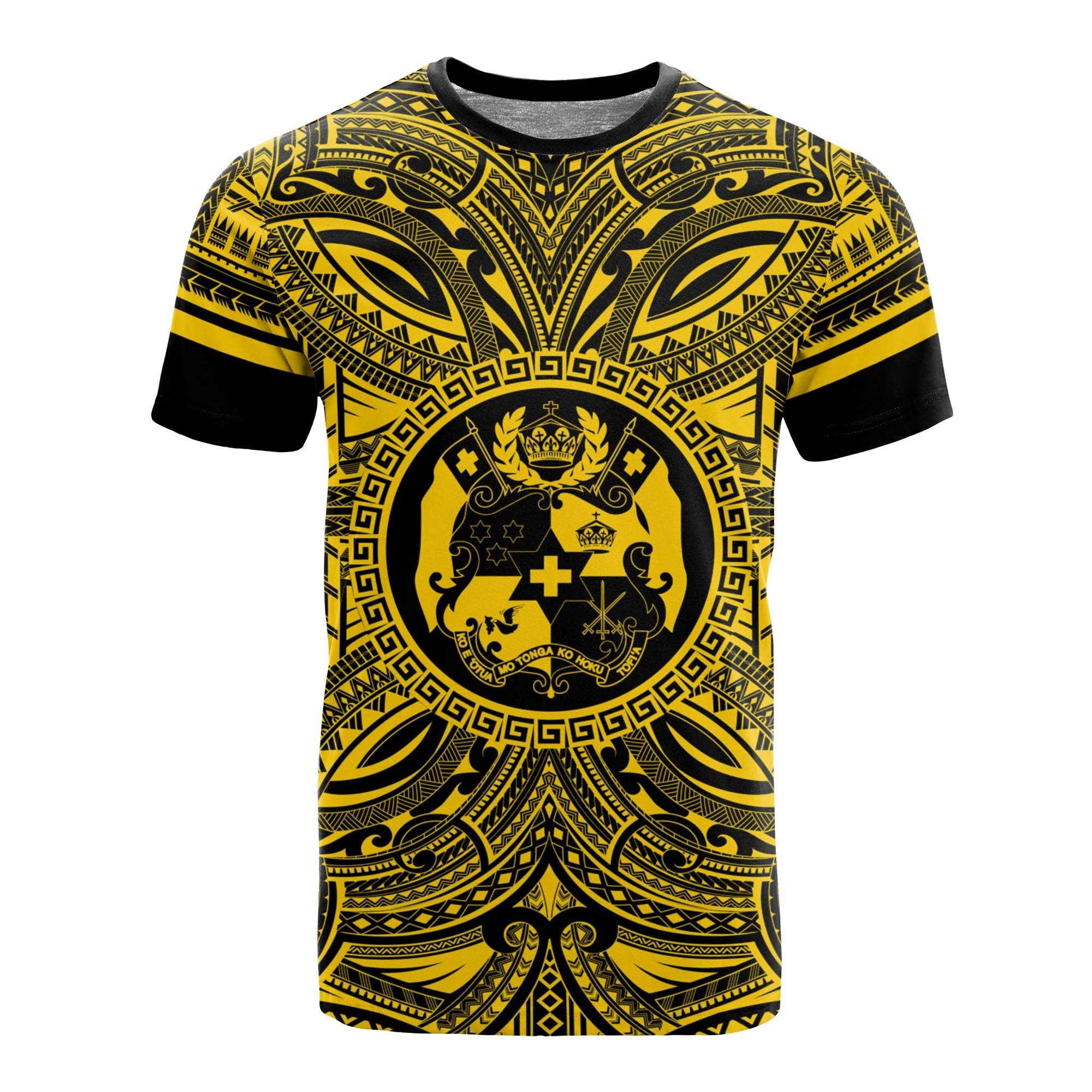 Tonga T Shirt Tonga Coat of Arms Polynesian Gold Black Unisex Gold - Polynesian Pride