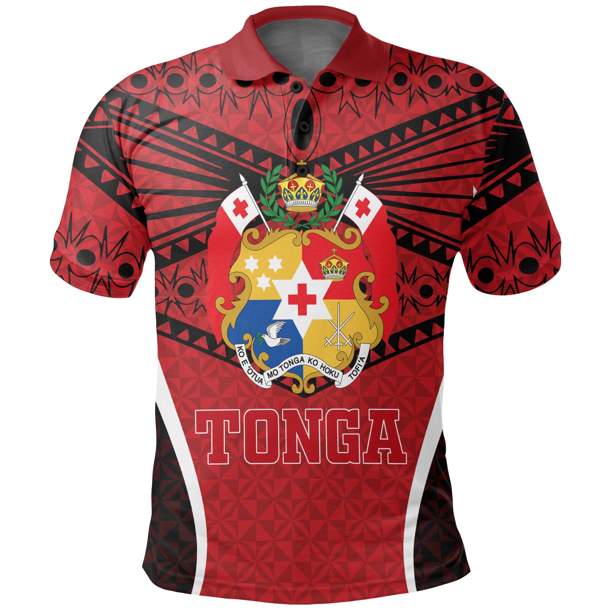 Tonga Polo Shirt Tongan Coat Of Arms Red Pattern Unisex Red - Polynesian Pride