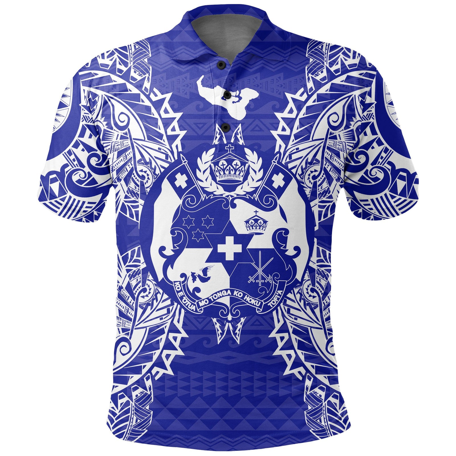 Tonga Polo Shirt Tongan Coat Of Arms Map Polynesian Tattoo Blue Unisex Blue - Polynesian Pride