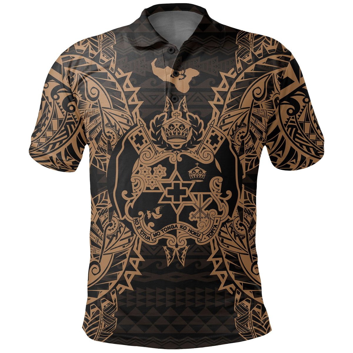 Tonga Polo Shirt Tongan Coat Of Arms Map Polynesian Tattoo Gold Unisex Gold - Polynesian Pride