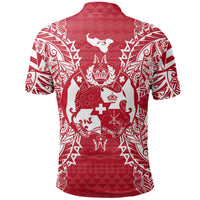Tonga Polo Shirt Tongan Coat Of Arms Map Polynesian Tattoo Red White - Polynesian Pride