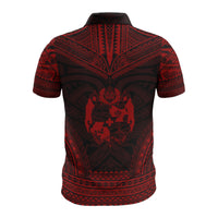 Tonga Custom Polo Shirt Tonga Coat Of Arms Polynesian Chief Tattoo Red Version - Polynesian Pride