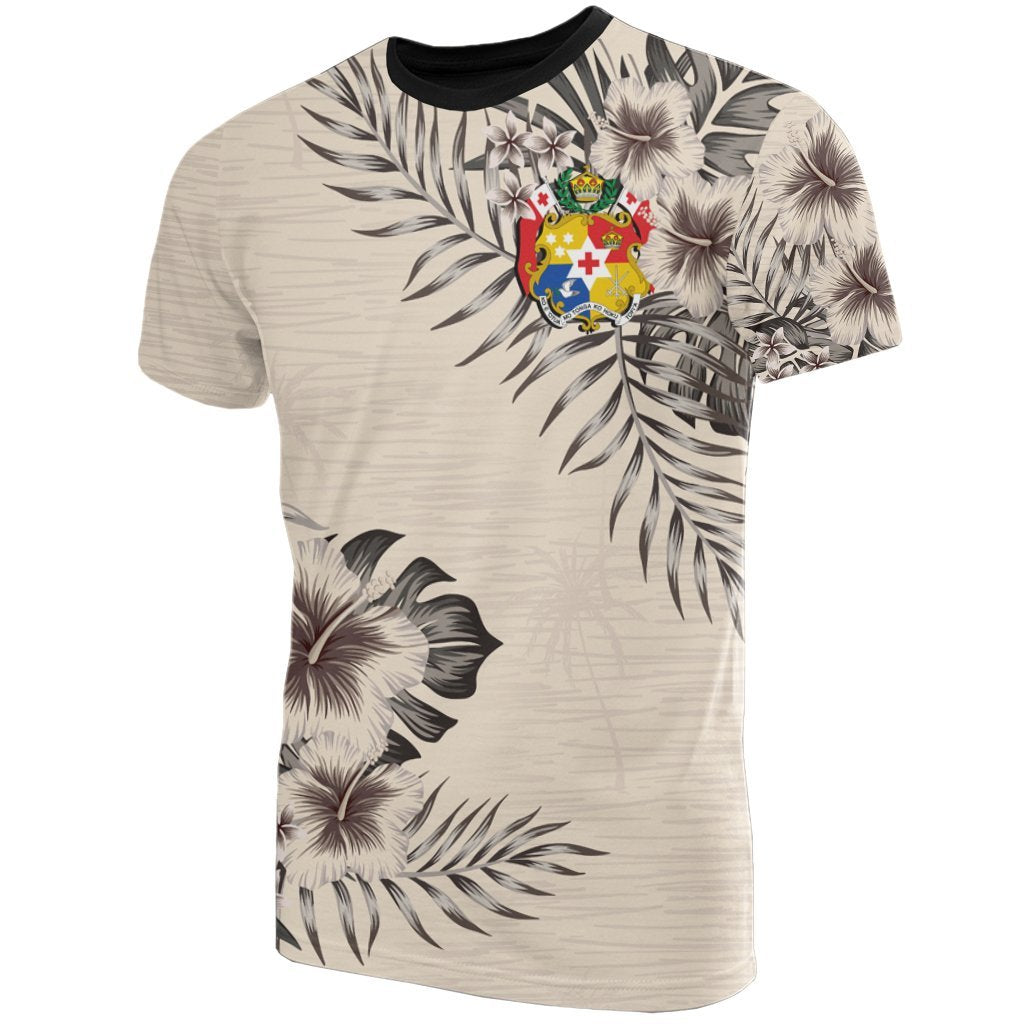 Tonga T Shirt Tonga Coat of Arms Beige Hibiscus Unisex Beige - Polynesian Pride