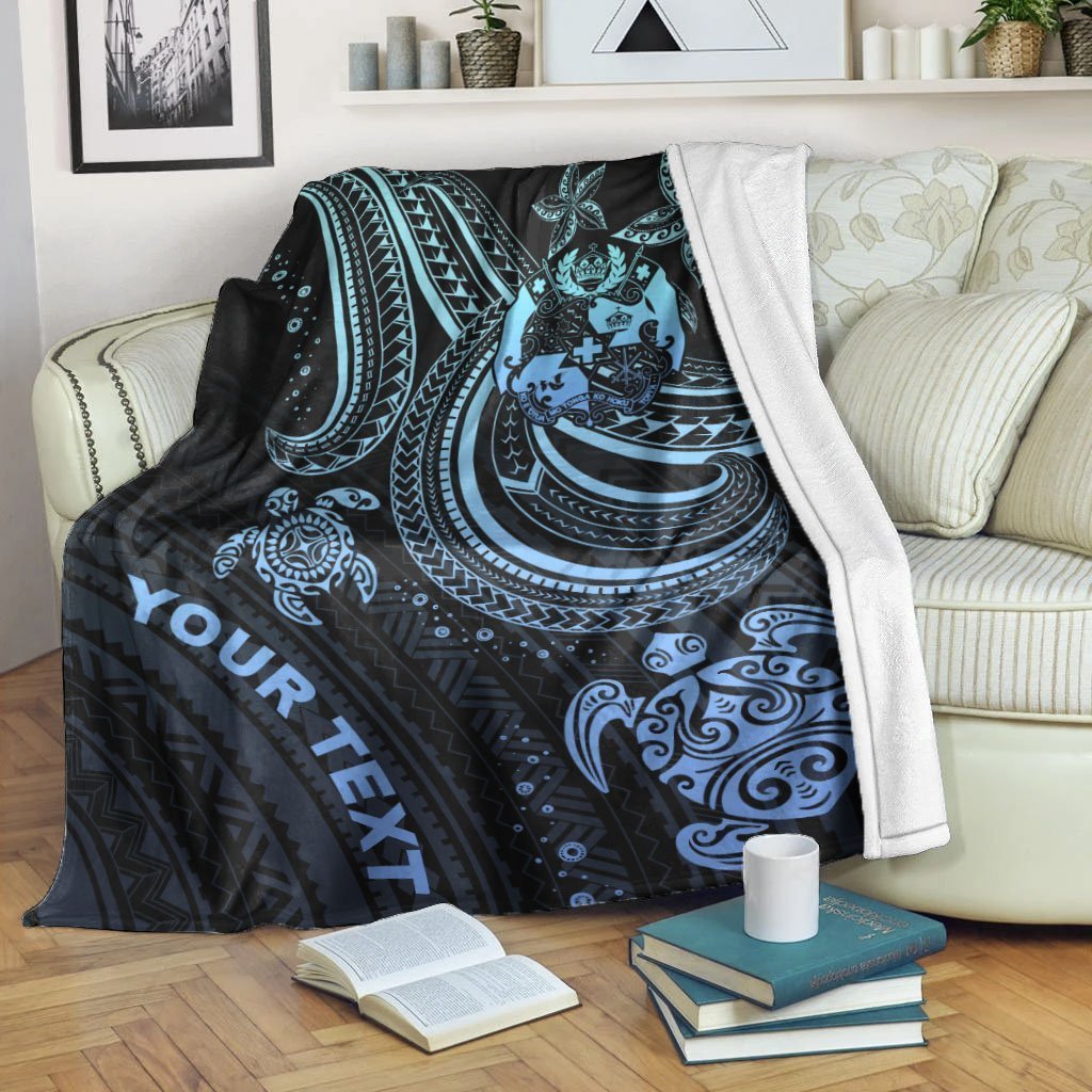 Tonga Custom Personalised Premium Blanket - Blue Turtle White - Polynesian Pride