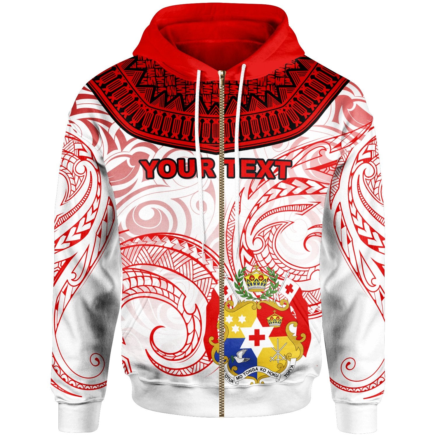 Tonga Zip Hoodie Unique Serrated Texture Red White Unisex Red - Polynesian Pride