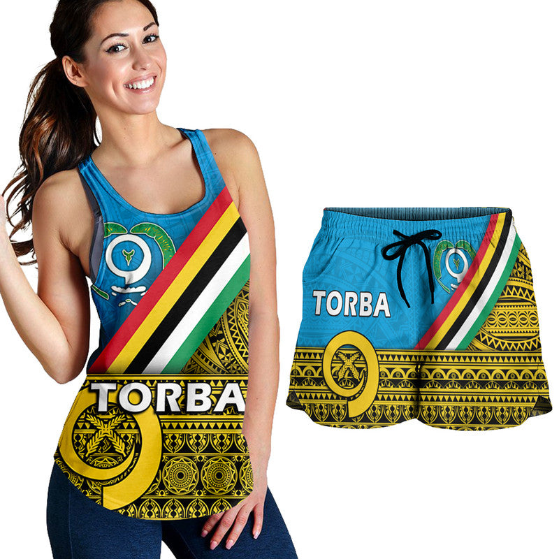 Vanuatu Torba Province Day Combo Racerback Tank and Women Short Torba Flag Color Style LT9 Yellow - Polynesian Pride