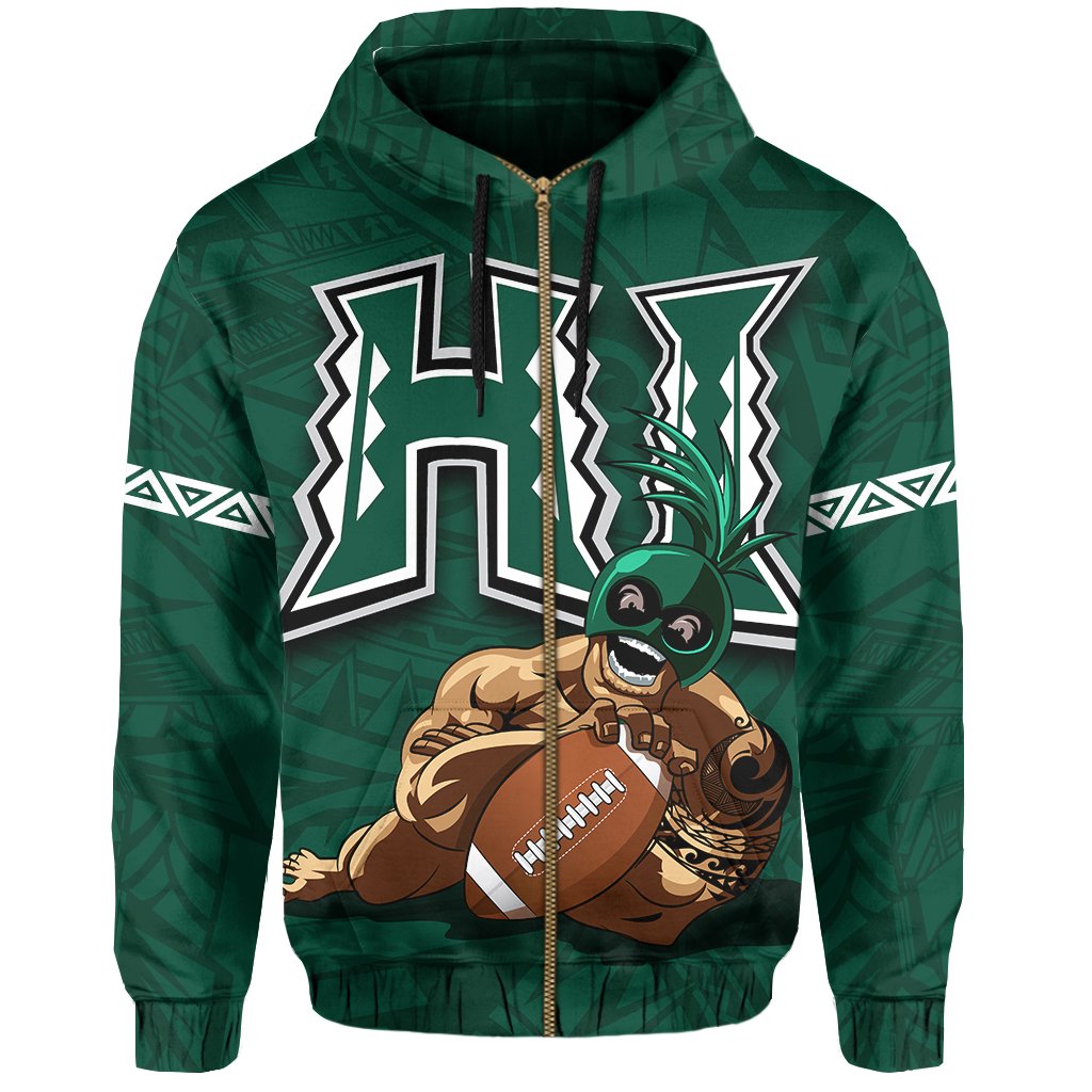 Personalizer Polynesian Kakau Hawaii Warrior Football Hoodie (Zip) - Polynesian Pride