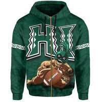 Personalizer Polynesian Kakau Hawaii Warrior Football Hoodie (Zip) - Polynesian Pride
