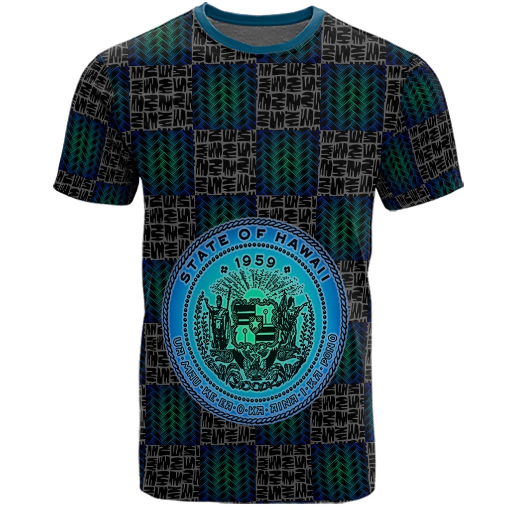 Hawaiian Hawaii Coat of Arms Inside T Shirt Blue Glow Style - Polynesian Pride