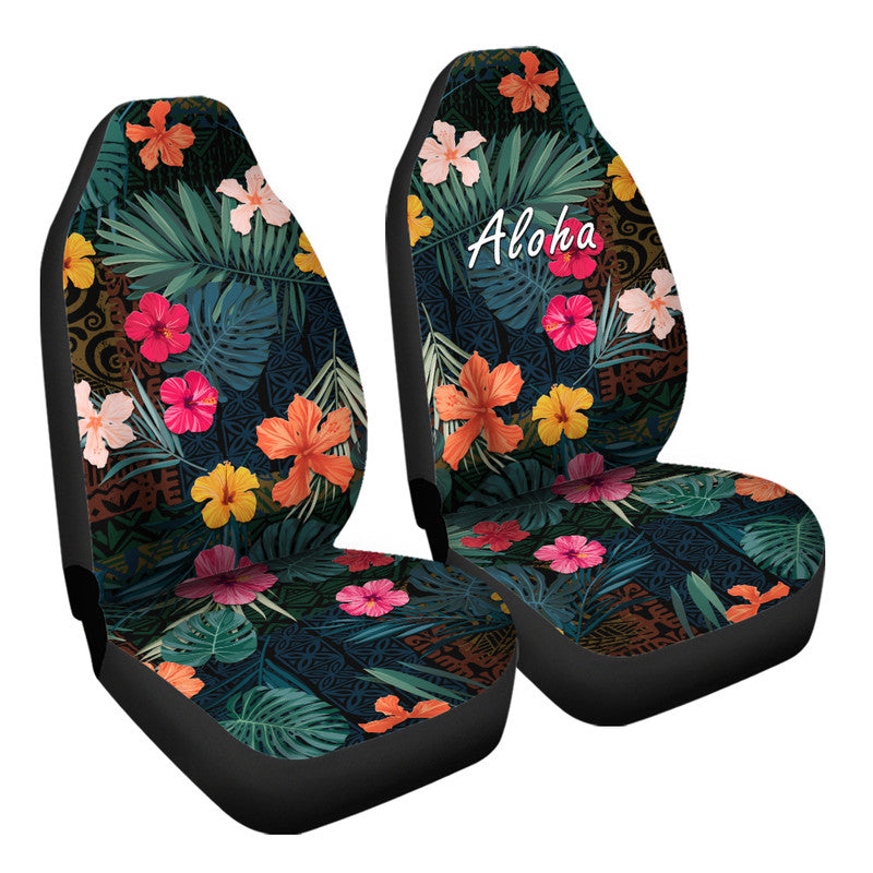 Hawaii Car Seat Cover Tribal Elements And Hibiscus Version LT9 One Size Green - Polynesian Pride