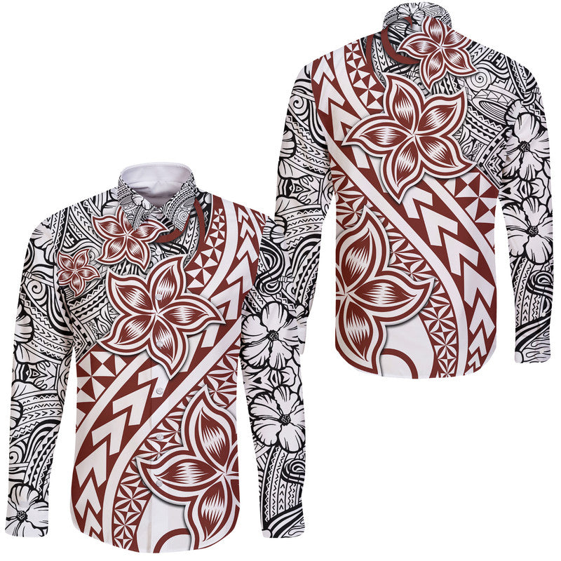 Traditional Polynesian Tribal Tattoo Retro Hawaii Long Sleeve Button Shirt LT9 Unisex White - Polynesian Pride