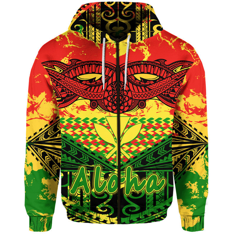 Custom Hawaiian Tribal Kanaka Maoli Hoodie Reggae Polynesian Version LT9 Zip Hoodie Reggae - Polynesian Pride