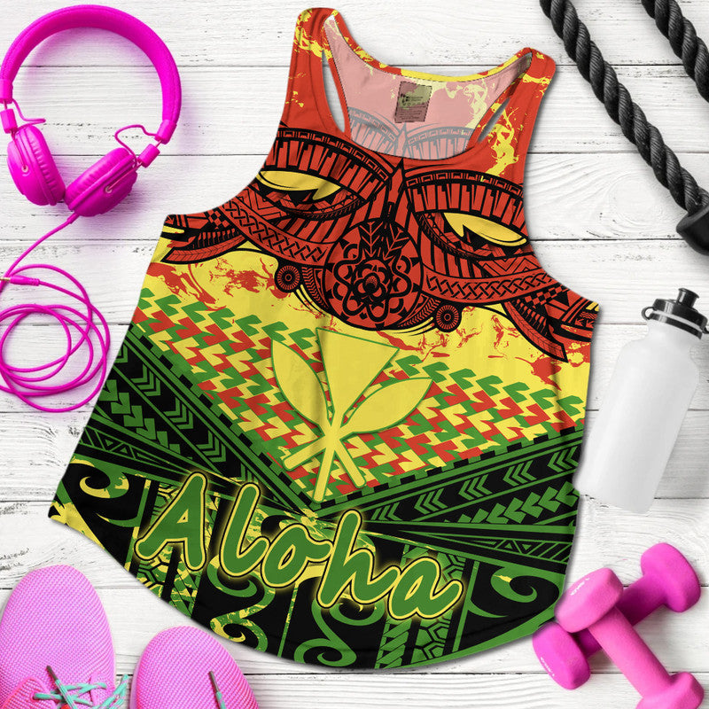 Hawaiian Tribal Kanaka Maoli Women Racerback Tank Reggae Polynesian Version LT9 Reggae - Polynesian Pride