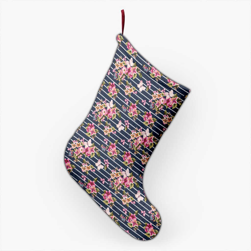 Tropical Butterfly Pink Christmas Stocking 26 X 42 cm Black Christmas Stocking - Polynesian Pride