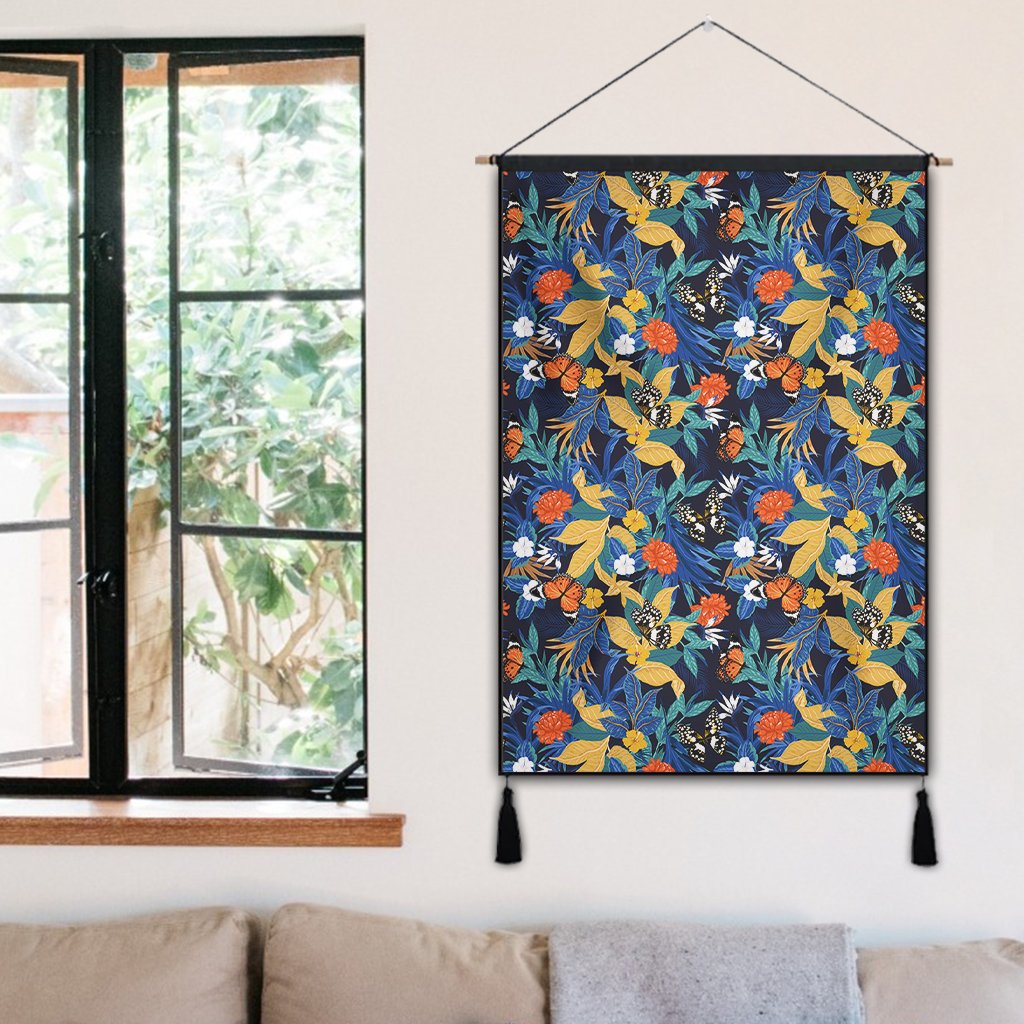 Tropical Buttterfly And Flower Hanging Poster - AH Hanging Poster 50 x 75 cm Cotton And Linen - Polynesian Pride